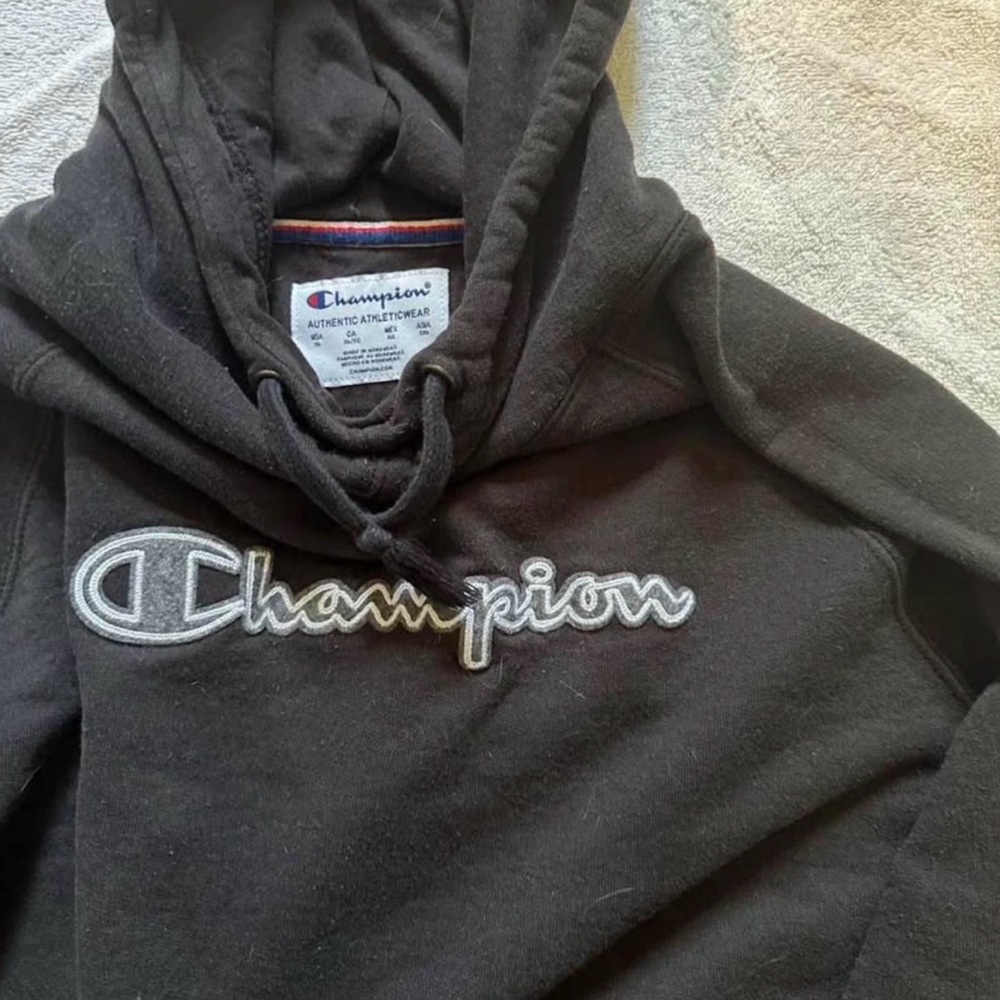 Champion Black Hoodie with Logo